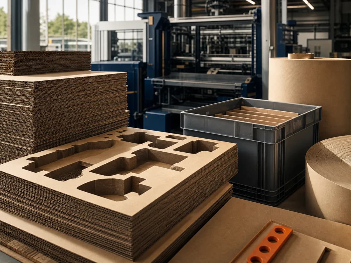 Corrugated board and protective inserts in an industrial packaging facility