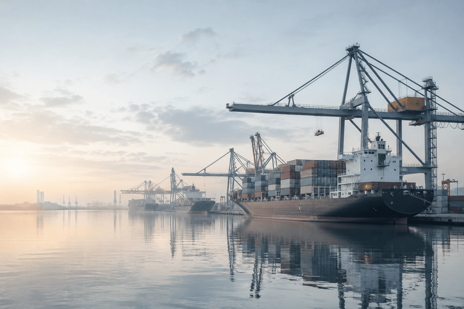 Cargo ship at a port terminal
